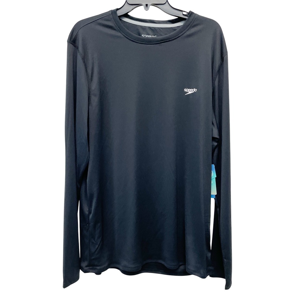 Speedo Men's Black Long Sleeve Performance Rash Guard Swim Shirt Size L